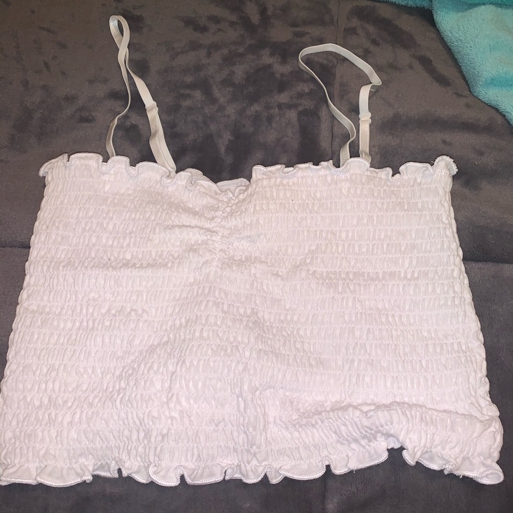 White spaghetti strap crop top